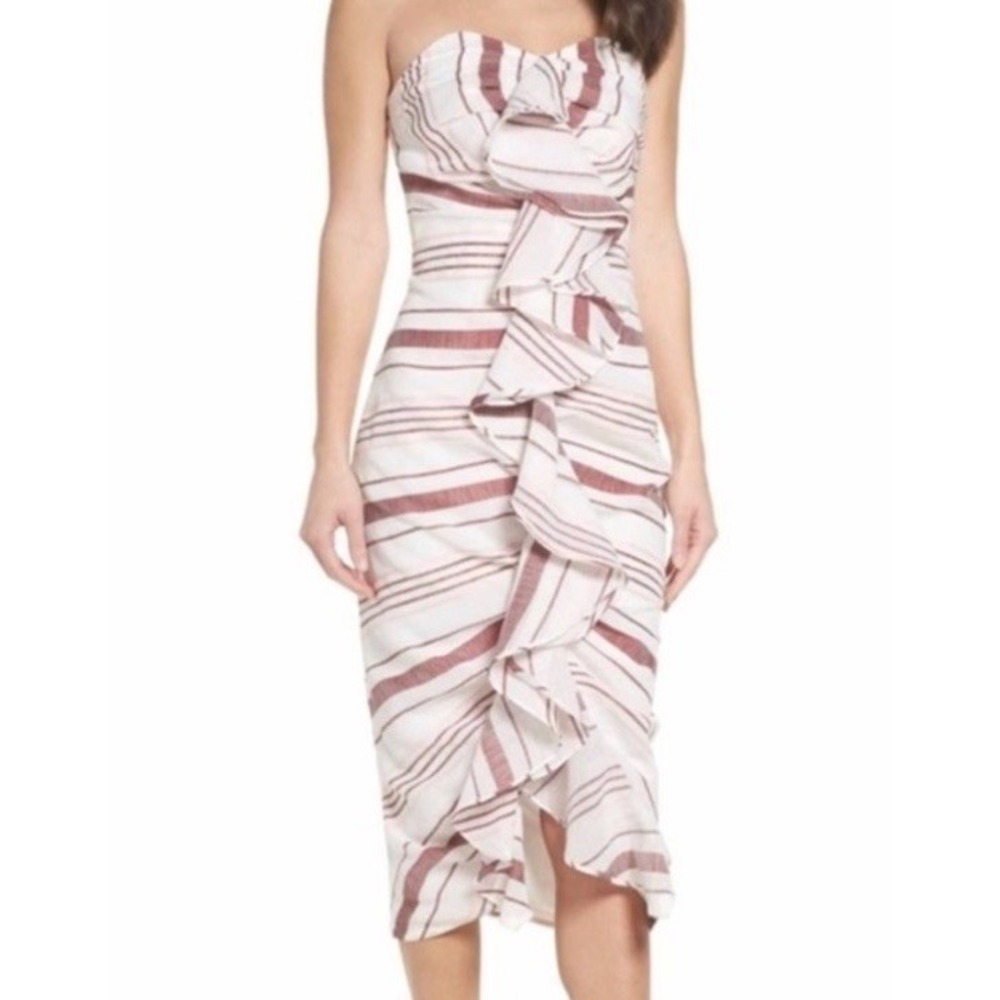 C/MEO COLLECTIVE On‎ Her Own Strapless Midi Dress Party Vacation Ruffle Detail S